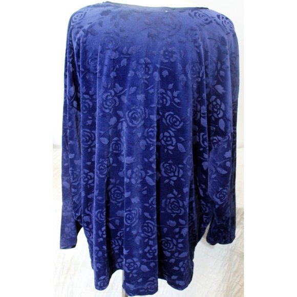 Extra Shenanigans Blue Embossed Velvet Rose Blouse Women's 3X Holiday Party - Picture 4 of 9